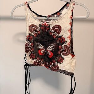 FARM Rio Black and Red Butterfly Crop Top